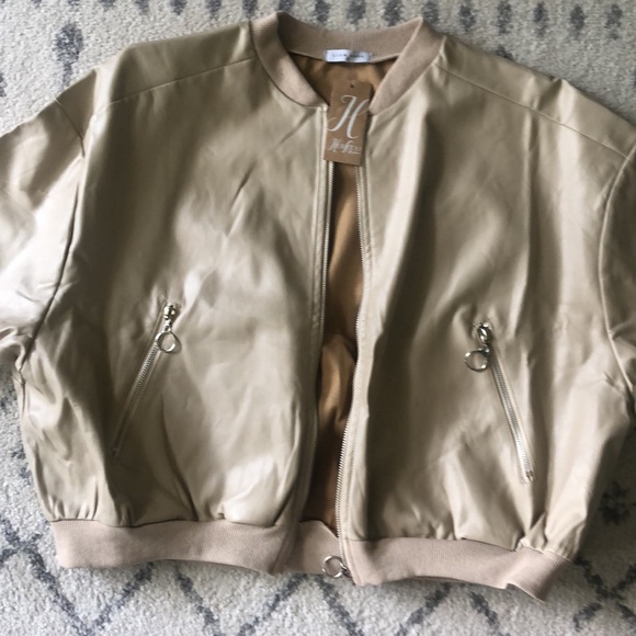 Tan Lida Kate faux leather bomber jacket - Picture 2 of 4